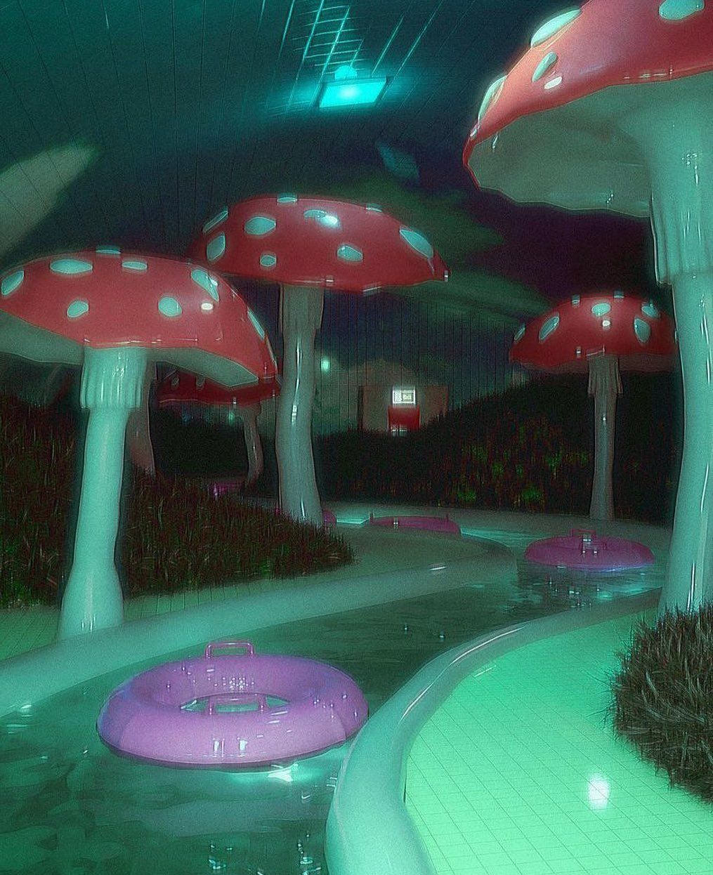 Espaço Liminar chamado de "Poolroom" ou "Sala de piscinas".